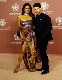Priyanka Chopra with Nick Jonas at the inauguration of NMACC. (PTI) Priyanka Chopra with Nick Jonas at the inauguration of NMACC. (PTI)