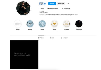 Kajol deleted all her posts from IG. Kajol deleted all her posts from IG.