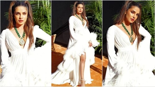 Priyanka Chopra stuns in white gown, radiating elegance at Rome. (Instagram ) Priyanka Chopra stuns in white gown, radiating elegance at Rome. (Instagram )