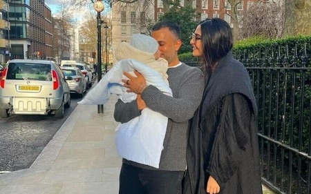 Sonam Kapoor and Anand Ahuja in a photo with their son Vayu. Sonam Kapoor and Anand Ahuja in a photo with their son Vayu.