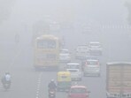 Foggy conditions in Delhi NCR on Thursday morning. (Sunil Ghosh/ HT Photo) Foggy conditions in Delhi NCR on Thursday morning. (Sunil Ghosh/ HT Photo)