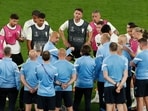 Manchester City manager Pep Guardiola with players during training ahead of UCL final