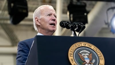 US president Joe Biden speaks during a visit. (AP)