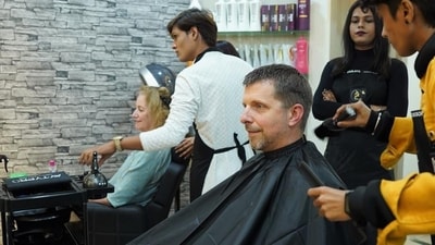 U.S. Consul General Mike Hankey at the TransFormation salon in Kalyan on Friday, the International Transgender Day of Visibility celebrated annually on March 31. (HT PHOTO) U.S. Consul General Mike Hankey at the TransFormation salon in Kalyan on Friday, the International Transgender Day of Visibility celebrated annually on March 31. (HT PHOTO)