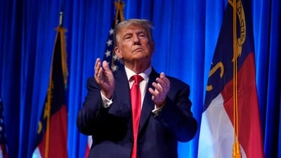 Former President Donald Trump arrives on stage to speak during the North Carolina Republican Party Convention in Greensboro, N.C., Saturday, June 10, 2023. (AP Photo/Chuck Burton) (AP)