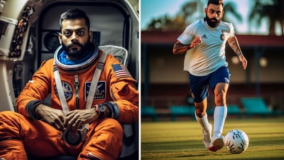The AI created images show Virat Kohli as an astronaut and as a footballer. (Instagram/@sahixd) The AI created images show Virat Kohli as an astronaut and as a footballer. (Instagram/@sahixd)
