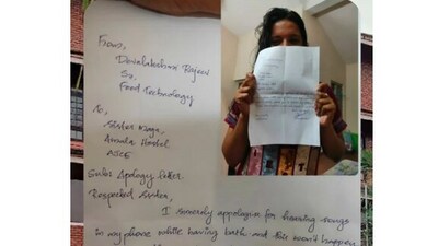 The image shows the student holding the apology note. (Reddit/@bheemanreghu)