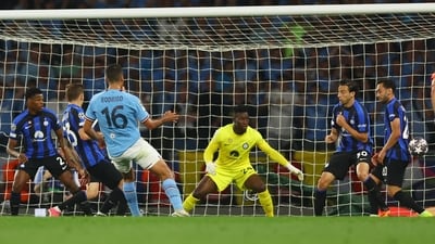 With the match goalless after half-time, Rodri scored in the 68th-minute to give Manchester City a 1-0 lead. (REUTERS)