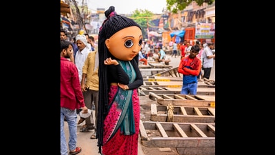 Sankriti Sharma, aka Paño, at the busy streets of Gandhi Market.