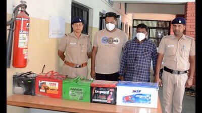 The accused in Chandigarh Police custody. (HT File)