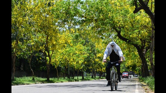 The mercury rose from 39.1°C to 40.4°C over the past 24 hours, though still two degrees below normal, due to clear and dry weather through the day. (Ravi Kumar/HT)