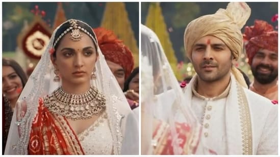 Kiara Advani and Kartik Aaryan in a still from Satyaprem Ki Katha song Aaj Ke Baad.