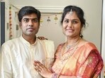 Srinivasrao Alaparthi with his wife Supraja. Srinivasrao Alaparthi with his wife Supraja.