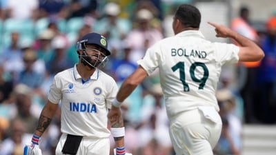 Virat Kohli reacts after being dismissed by Australia's Scott Boland in the WTC Final (AP) Virat Kohli reacts after being dismissed by Australia's Scott Boland in the WTC Final (AP)