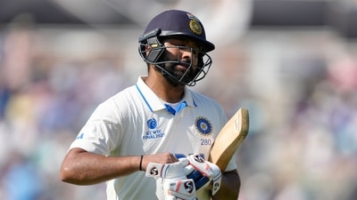 Rohit Sharma reacts after being given out lbw on the fourth day of the World Test Championship Final. (AP) Rohit Sharma reacts after being given out lbw on the fourth day of the World Test Championship Final. (AP)