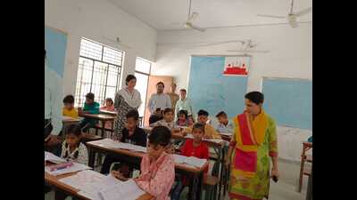 Divisional commissioner Roshan Jacob and other government officials at Government Girls’ Inter College, where the entrance exam for the Atal Residential School at Mohanlaganj was held on Sunday. (Sourced) Divisional commissioner Roshan Jacob and other government officials at Government Girls’ Inter College, where the entrance exam for the Atal Residential School at Mohanlaganj was held on Sunday. (Sourced)