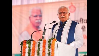 Haryana chief minister Manohar Lal Khattar in Sonepat on Sunday. (HT photo) Haryana chief minister Manohar Lal Khattar in Sonepat on Sunday. (HT photo)