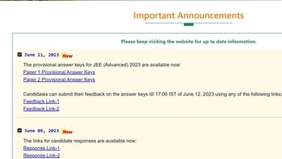 JEE Advanced 2023 answer key released at jeeadv.ac.in