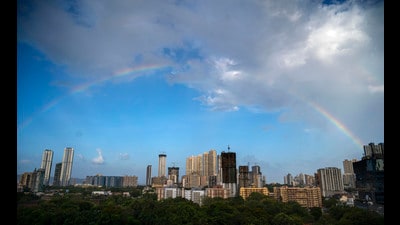 Mumbai, India - June 11, 2023: A rainbow in Parel makes for a special sight in the evening on the first day of rain in Mumbai, India, on Sunday, June 11, 2023. (Photo by Satish Bate/ Hindustan Times) (Hindustan Times) Mumbai, India - June 11, 2023: A rainbow in Parel makes for a special sight in the evening on the first day of rain in Mumbai, India, on Sunday, June 11, 2023. (Photo by Satish Bate/ Hindustan Times) (Hindustan Times)