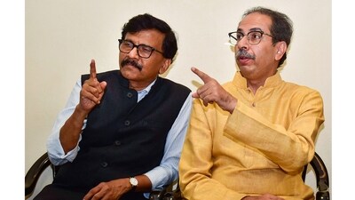 Shiv Sena (UBT) chief Uddhav Thackeray with party leader Sanjay Raut during a press conference. (PTI) Shiv Sena (UBT) chief Uddhav Thackeray with party leader Sanjay Raut during a press conference. (PTI)