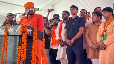 Brij Bhushan Sharan Singh addresses a programme in Gonda (PTI) Brij Bhushan Sharan Singh addresses a programme in Gonda (PTI)