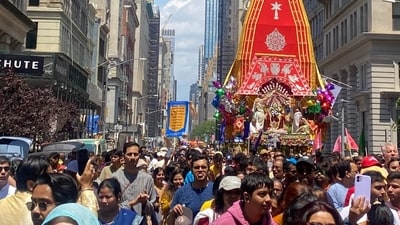 International Society for Krishna Consciousness (ISKCON) organized the grand Jagannath Rathyatra in New York City. (Twitter)