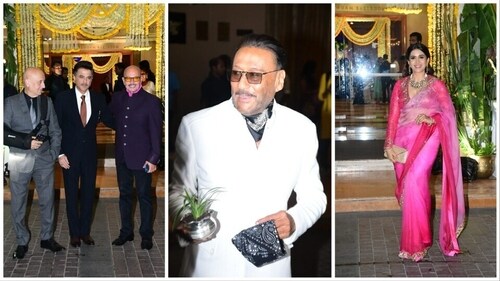 Anupam Kher, Anil Kapoor, Rakesh Roshan, Jackie Shroff at the reception. Anupam Kher, Anil Kapoor, Rakesh Roshan, Jackie Shroff at the reception.