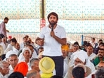 Wrestler Bajrang Punia addresses a panchayat in Sonipat.