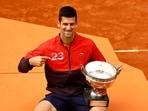 Serbia's Novak Djokovic poses with the trophy after winning the French Open and his 23rd Grand Slam.