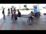 Anand Mahindra lauds makeshift vehicle. Anand Mahindra lauds makeshift vehicle.