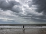 Dense clouds hovering over the Mandvi city ahead of the landfall of Biparjoy cyclone in Kutch district of Gujarat on Monday. Dense clouds hovering over the Mandvi city ahead of the landfall of Biparjoy cyclone in Kutch district of Gujarat on Monday.