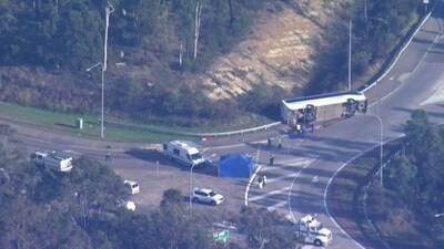 This frame grab taken from video footage shows the site of a bus crash, where 10 people from a wedding party were killed, in Cessnock, in Australia's Hunter wine region north of Sydney. (AFP) This frame grab taken from video footage shows the site of a bus crash, where 10 people from a wedding party were killed, in Cessnock, in Australia's Hunter wine region north of Sydney. (AFP)