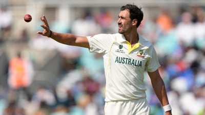 Mitchell Starc catches the ball as he prepares to bowl at the World Test Championship Final (AP) Mitchell Starc catches the ball as he prepares to bowl at the World Test Championship Final (AP)