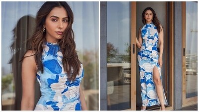 Rakul Preet loves all things fashion and knows how to impress the style gods with her sartorial wardrobe choices. The actor was recently clicked while promoting her film I Love You in a blue floral printed bodycon dress. (Instagram/@rakulpreet) Rakul Preet loves all things fashion and knows how to impress the style gods with her sartorial wardrobe choices. The actor was recently clicked while promoting her film I Love You in a blue floral printed bodycon dress. (Instagram/@rakulpreet)