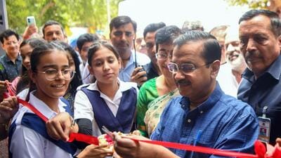 Delhi chief minister Arvind Kejriwal inaugurates the building of a government school in at Uttam Nagar. (ANI) Delhi chief minister Arvind Kejriwal inaugurates the building of a government school in at Uttam Nagar. (ANI)