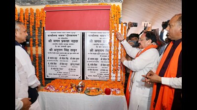 Nadda inaugurated BJP’s newly built Nurpur and Palampur district offices. (ANI Photo) Nadda inaugurated BJP’s newly built Nurpur and Palampur district offices. (ANI Photo)