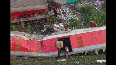 On the evening of June 2, the Coromandel Express crashed into a stationary freight train at Bahanaga Bazar station in Balasore, some of its derailed coaches then colliding with the onrushing Yeshwantpur-Howrah Express in what was India’s worst rail accident in three decades, leaving 288 dead and over 1,100 injured. (PTI)