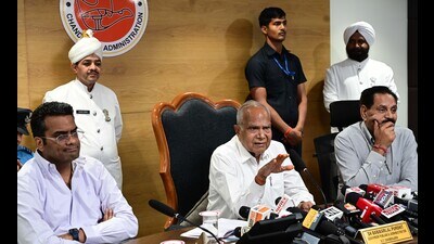 Punjab governor Banwarilal Purohit addressing a press conference in Chandigarh on Monday. (Keshav Singh/ HT) Punjab governor Banwarilal Purohit addressing a press conference in Chandigarh on Monday. (Keshav Singh/ HT)
