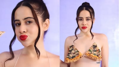 Uorfi Javed in pizza bikini top. (Instagram/@Urf7i) Uorfi Javed in pizza bikini top. (Instagram/@Urf7i)