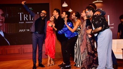 Produced by Banijay Asia and Ajay Devgn FFilms, The Trial is directed by Suparn S Varma. The series' cast and crew posed for selfies at the trailer launch, which took place in Mumbai on Monday. Produced by Banijay Asia and Ajay Devgn FFilms, The Trial is directed by Suparn S Varma. The series' cast and crew posed for selfies at the trailer launch, which took place in Mumbai on Monday. 