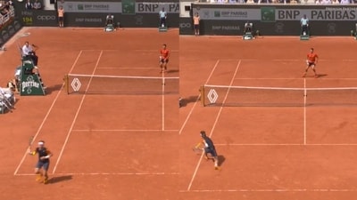 Casper Ruud won a stunning point vs Novak Djokovic. Casper Ruud won a stunning point vs Novak Djokovic.