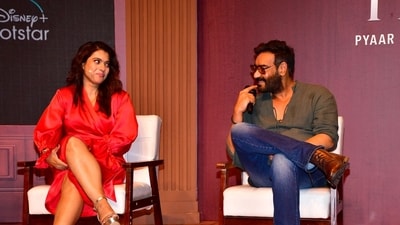 Kajol and Ajay Devgn at the trailer launch of The Trial. Kajol and Ajay Devgn at the trailer launch of The Trial.
