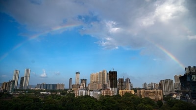 A rainbow in Parel makes for a special sight in the evening on the first day of rain in Mumbai, India, (Photo by Satish Bate/ Hindustan Times) (Hindustan Times) A rainbow in Parel makes for a special sight in the evening on the first day of rain in Mumbai, India, (Photo by Satish Bate/ Hindustan Times) (Hindustan Times)