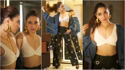 Tamannaah Bhatia is determined to establish herself as a true fashion icon, showcasing her impeccable style choices. Whether it's a trendy pantsuit or an elegant dress, she effortlessly pulls off every look. Her Instagram posts never disappoint fashion enthusiasts, and this time is certainly no exception. Tamannaah redefines the denim look by pairing a stunning bralette with heart-patterned jeans, proving her fashion prowess once again. (Instagram/@tamannaahspeaks) Tamannaah Bhatia is determined to establish herself as a true fashion icon, showcasing her impeccable style choices. Whether it's a trendy pantsuit or an elegant dress, she effortlessly pulls off every look. Her Instagram posts never disappoint fashion enthusiasts, and this time is certainly no exception. Tamannaah redefines the denim look by pairing a stunning bralette with heart-patterned jeans, proving her fashion prowess once again. (Instagram/@tamannaahspeaks)