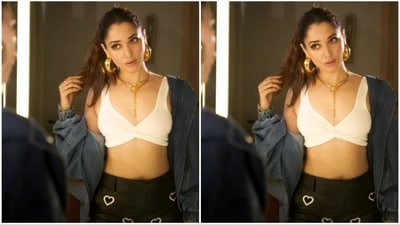 For her ensemble, she selected a stylish bralette top from the clothing brand Eteria, while her denim jeans and jacket were sourced from the shelves of the clothing brand The Frankie Shop. (Instagram/@tamannaahspeaks) For her ensemble, she selected a stylish bralette top from the clothing brand Eteria, while her denim jeans and jacket were sourced from the shelves of the clothing brand The Frankie Shop. (Instagram/@tamannaahspeaks)