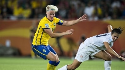 Nilla Fischer in a duel with an American player during the 2011 World Cup. (File) Nilla Fischer in a duel with an American player during the 2011 World Cup. (File)