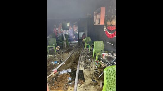 The smoke-filled restaurant after a fire broke out around 1pm in Mohali on Monday. (HT File)