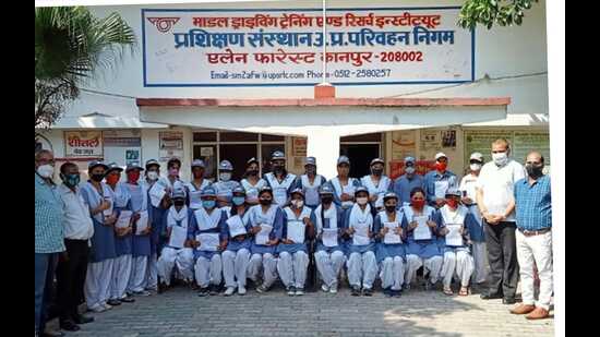 The women drivers at the Driving Training and Research Institute in Kanpur. (HT)
