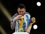 Lionel Messi with the World Cup Trophy, FIFA World Cup, Qatar, 2022 Lionel Messi with the World Cup Trophy, FIFA World Cup, Qatar, 2022