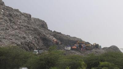 Gurugram, India-May 01, 2023: A old site of the waste treatment plant located at Gurugram-Faridabad road near toll plaza; Villagers of Bandhwari village have protested against the new site made by the MCG to dump the garbage, in Gurugram, India, on Monday, 01 May 2023. (Photo by Parveen Kumar/Hindustan Times)(Pic to go with Leena Dhankar's story) Gurugram, India-May 01, 2023: A old site of the waste treatment plant located at Gurugram-Faridabad road near toll plaza; Villagers of Bandhwari village have protested against the new site made by the MCG to dump the garbage, in Gurugram, India, on Monday, 01 May 2023. (Photo by Parveen Kumar/Hindustan Times)(Pic to go with Leena Dhankar's story)